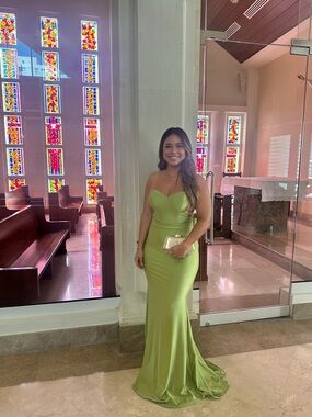 Strapless Lime Green Evening Gown